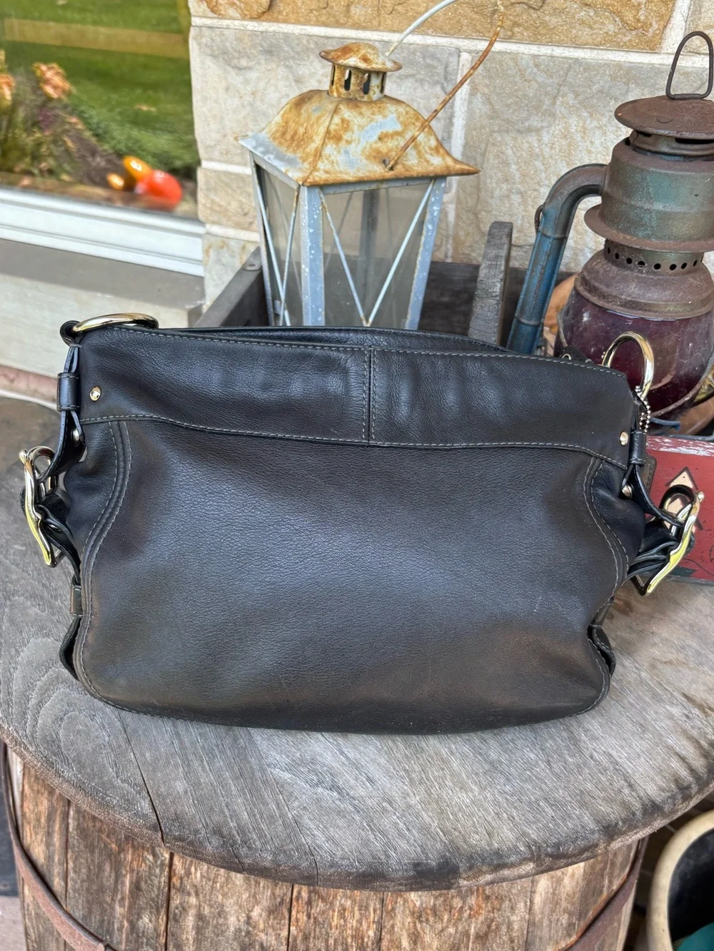 Coach Carly Vintage Black Leather Hobo Bag